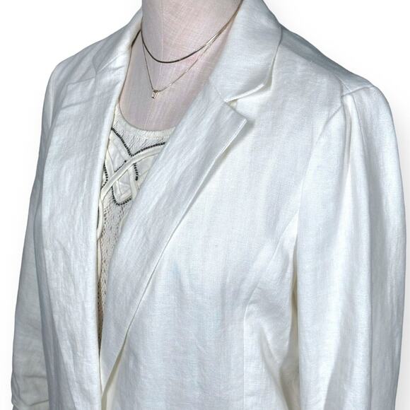 MICHAEL KORS 100% Linen Cream Blazer Gathered Sleeve One-Button Standard Notch 6 - Picture 2 of 11